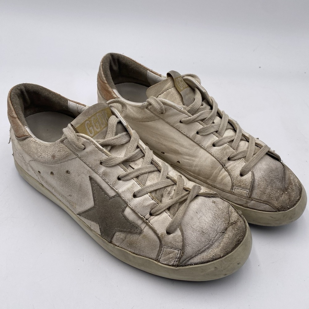 Golden Goose Super Star WOMENS 36 Gold Low Top Sneakers Distressed GGDB Italy